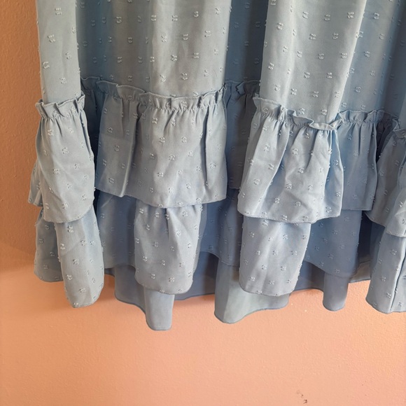 SHEIN Curve Plus Size 3X Baby Blue Ruffle Swiss Dot Flutter Sleeve Dress. - Picture 5 of 9